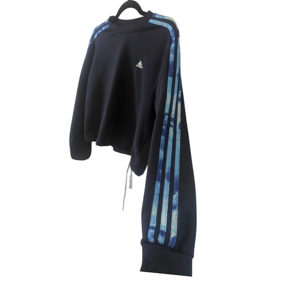 Adidas Women's 3-Striped Floral Print French Terry Sweatshirt Blue - Picture 4 of 10